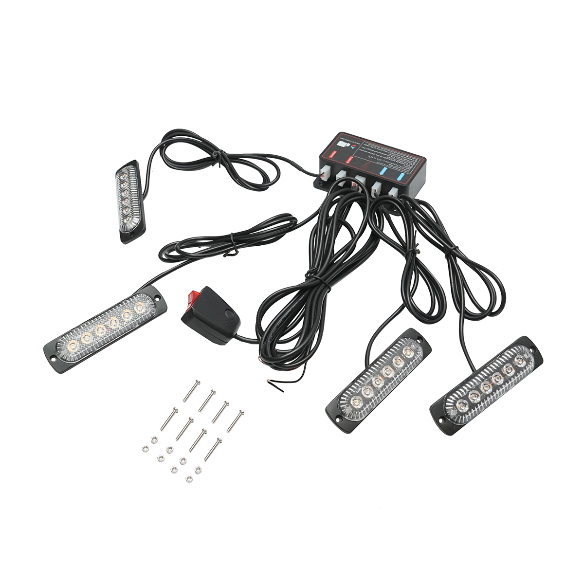 Set 4 lampi LED stroboscopice 24W, 12-24V galben, unitate control cu 4 module 110x28x12mm