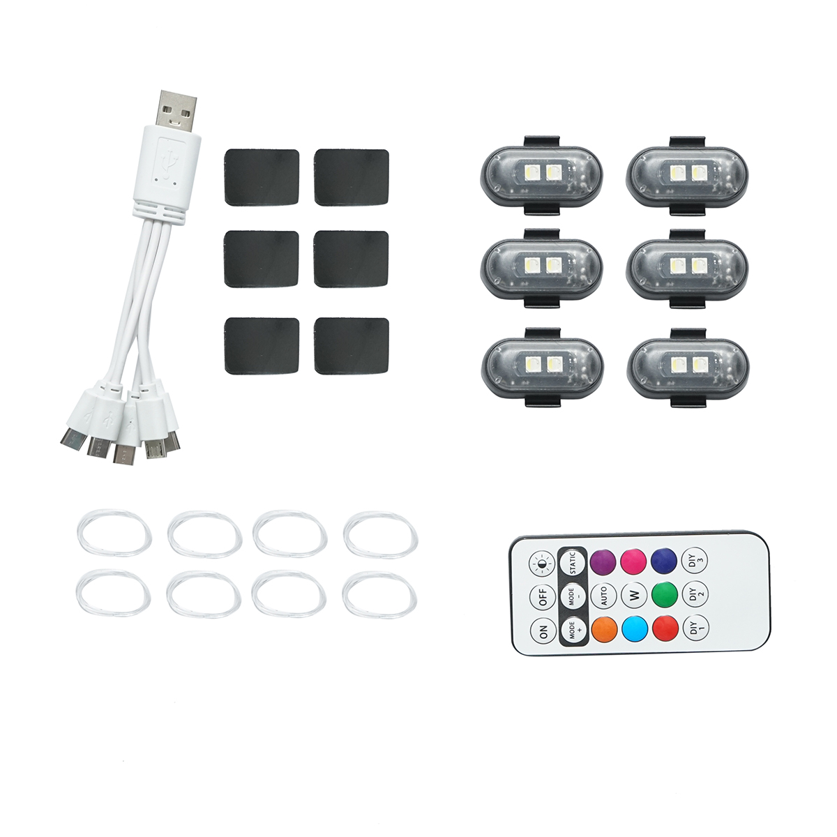 Set 6 lampi LED RGB stroboscopice cu telecomanda, 10 moduri, 8 culori, baterie litiu 110mAh reincarcabila USB-C IP65
