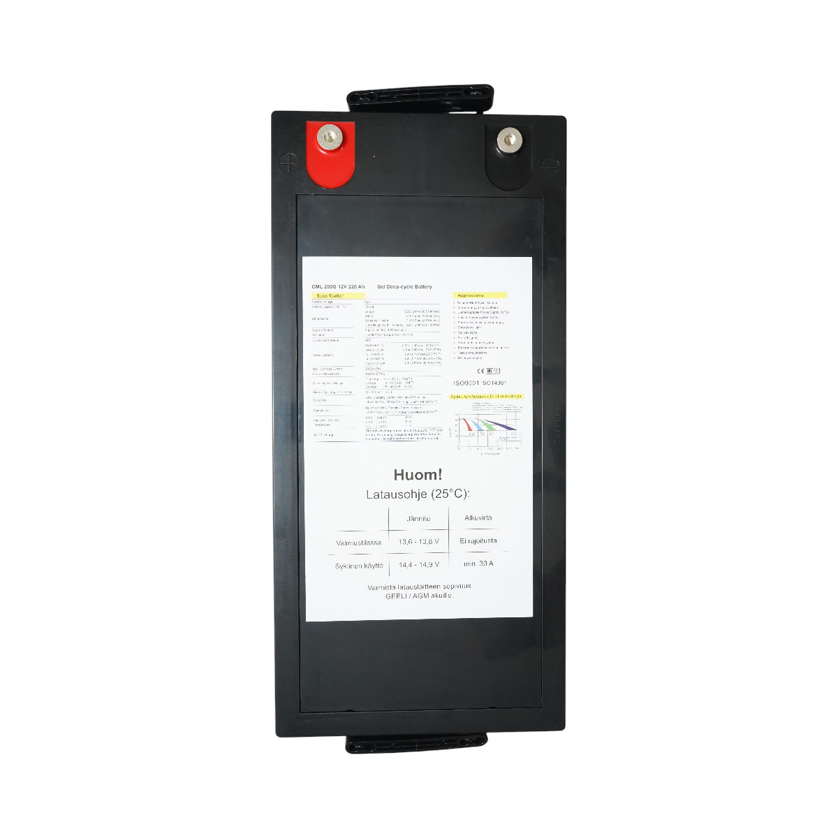 Baterie gel 12V, 220Ah (deep cycle) sistem solar fotovoltaic 20HR CML 200G clasa A 522x240x218mm - imagine 3