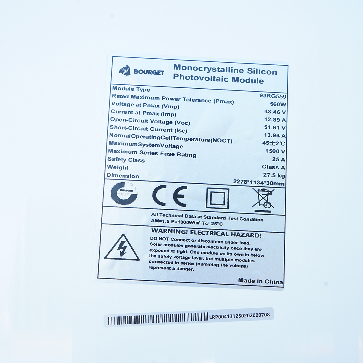 Panou solar 560W fotovoltaic monocristalin Bourget XL 2278x1134x30mm - imagine 5