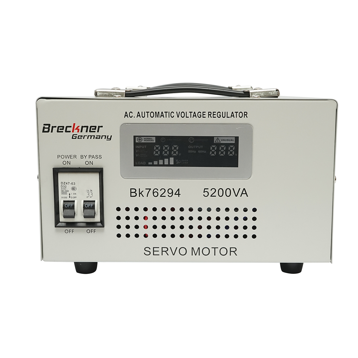 Stabilizator automat de tensiune 5200VA cu servomotor monofazat, 2 prize schuko 230V, afisaj LCD Breckner Germany