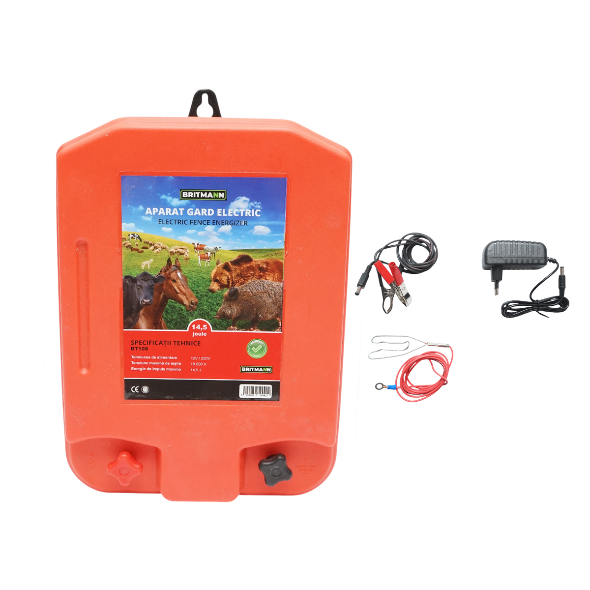 Aparat generator de impulsuri 14.5 Joule, 100km pentru gard electric DC12-220V Britmann