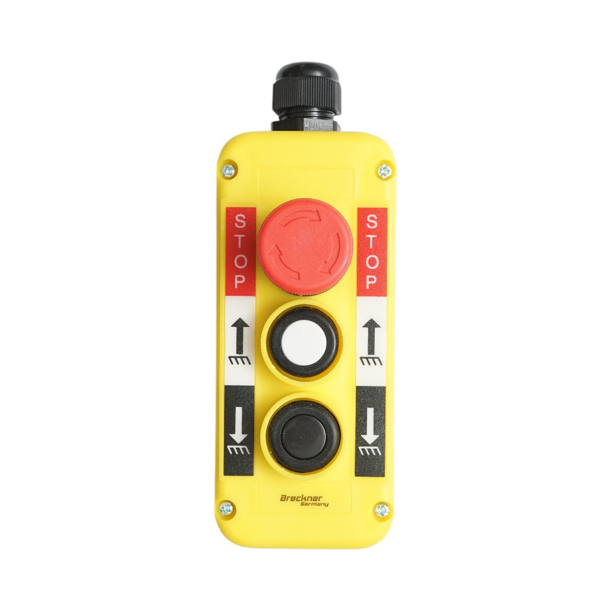 Telecomanda industriala cu 3 comenzi, buton oprire de urgenta IP54 Breckner Germany