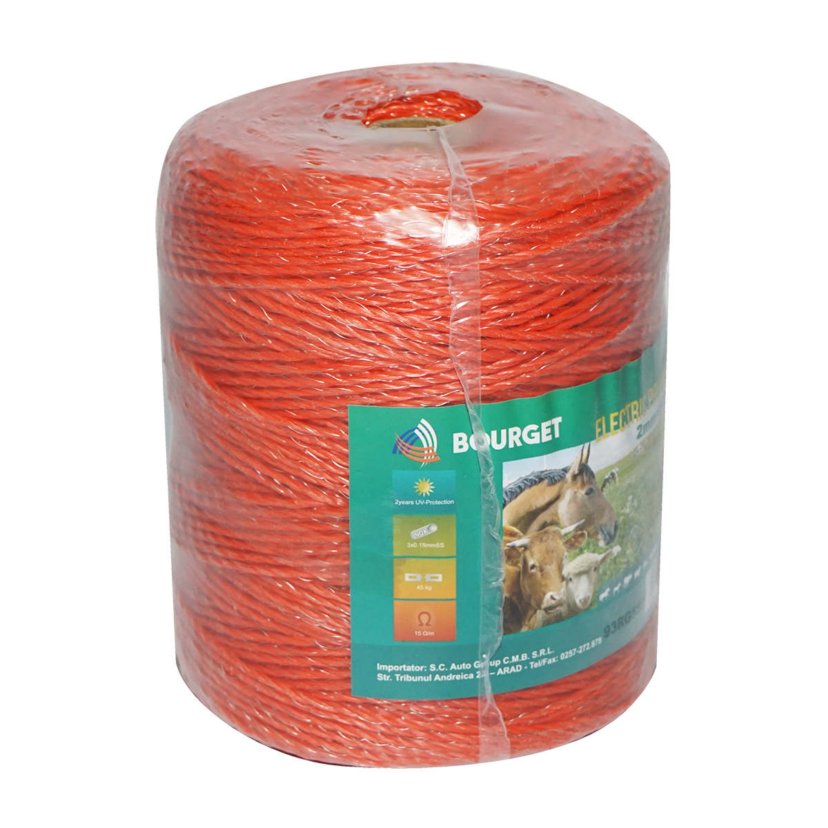 Rola fir portocalie fi 2mm 3x0.15mm SS, 500m gard electric, rezistenta 15 Ohm Bourget - imagine 2