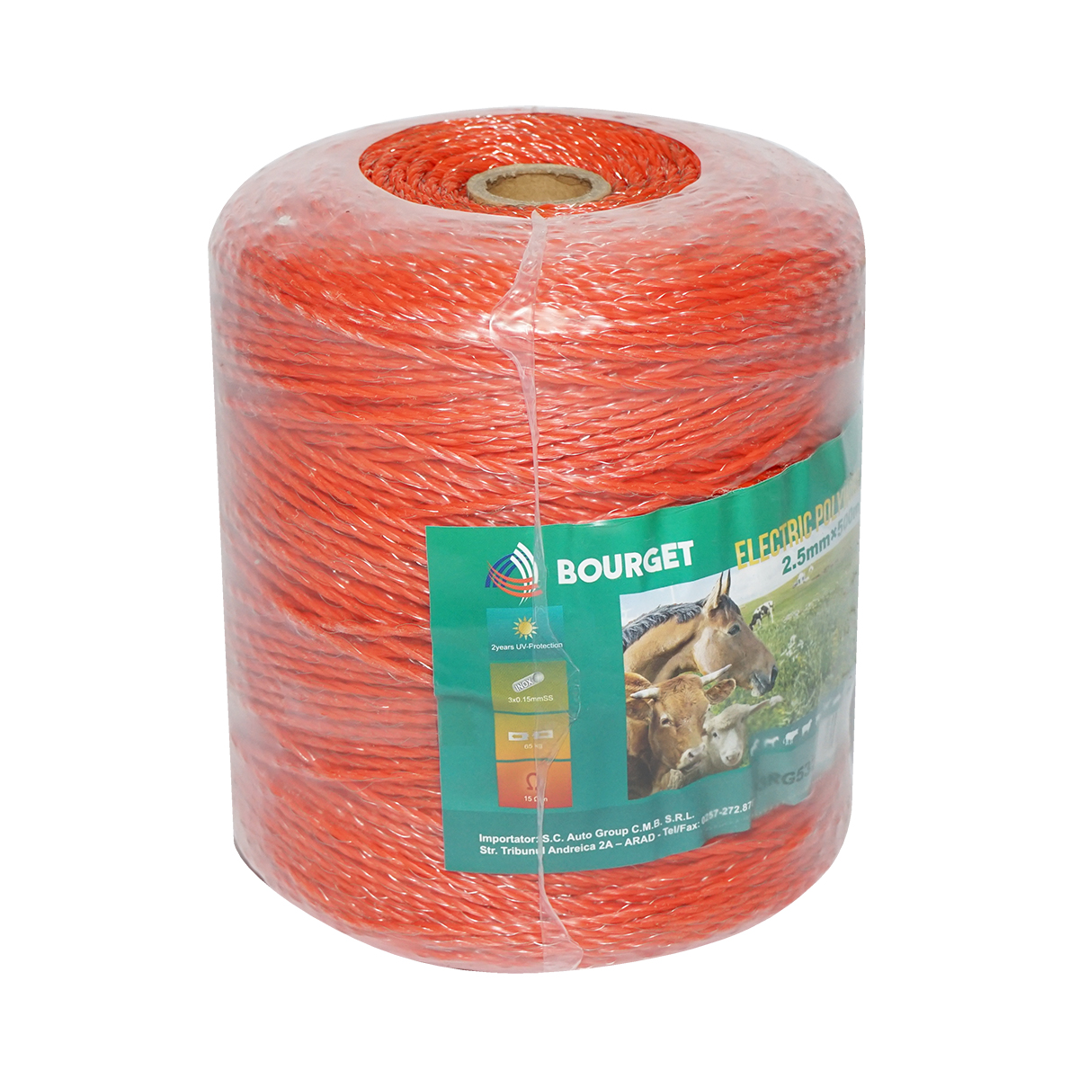 Rola fir portocalie fi 2.5mm 3x0.15mm SS, 500m gard electric, rezistenta 15 Ohm Bourget - imagine 2