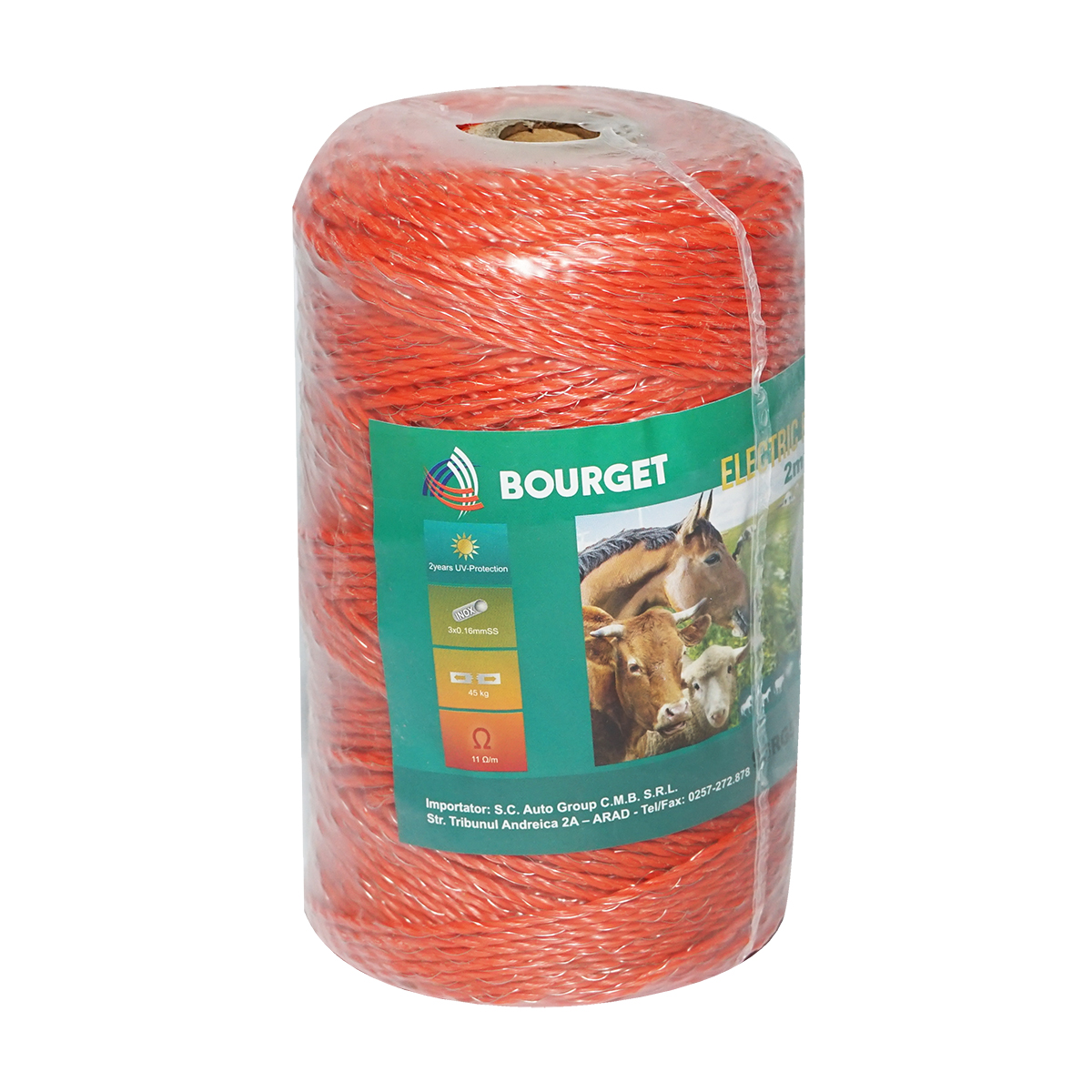 Rola fir portocalie fi 2mm 3x0.16mm SS, 250m gard electric, rezistenta 11 Ohm Bourget - imagine 2