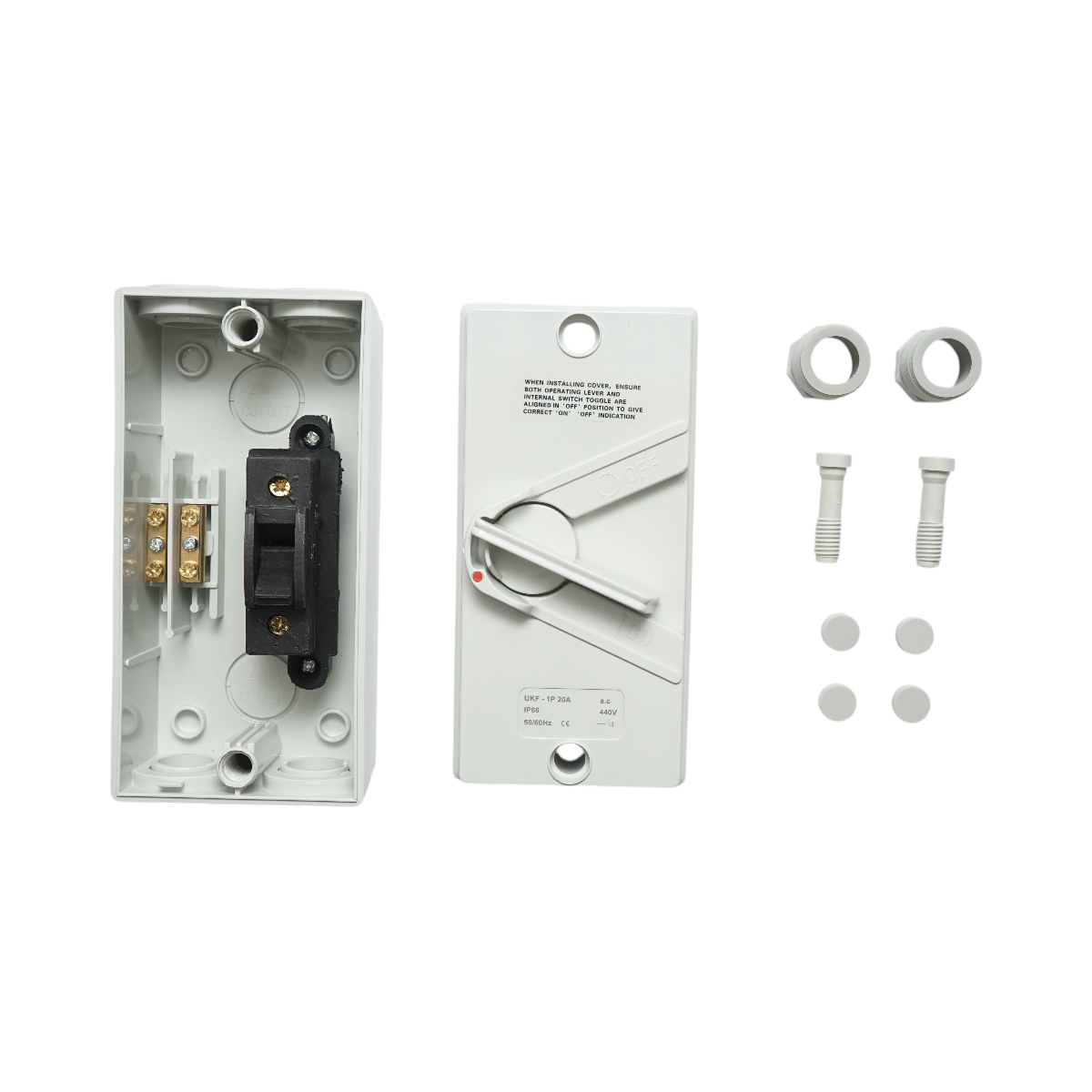 Intrerupator izolator 1P, 440V AC, 20A ON/OFF cu protectie IP66 - imagine 5