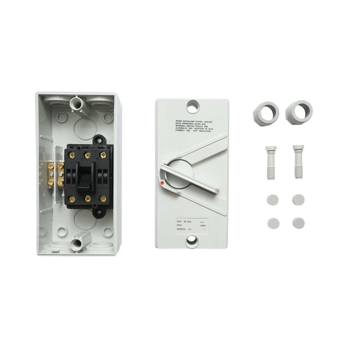 Intrerupator izolator 3P, 440V AC, 20A ON/OFF cu protectie IP66 - imagine 5