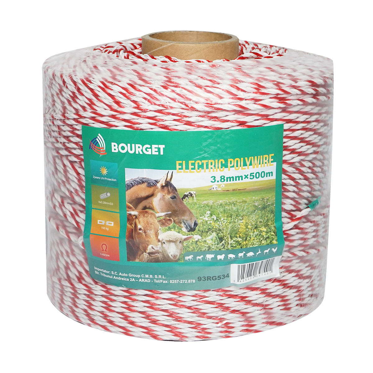 Rola fir alb-rosu fi 3.8mm 4x0.28mm SS, 500m gard electric, rezistenta 3.45 Ohm Bourget