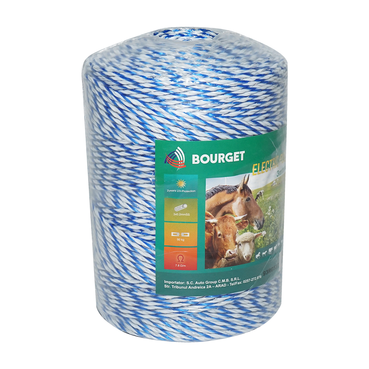 Rola fir alb-albastru fi 3mm 3x0.2mm SS, 500m gard electric, rezistenta 7.8 Ohm Bourget - imagine 2