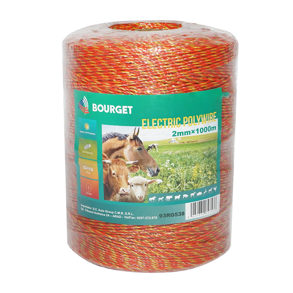 Rola fir galben-rosu fi 2mm 6x0.16mm SS, 1000m gard electric, rezistenta 5.5 Ohm Bourget