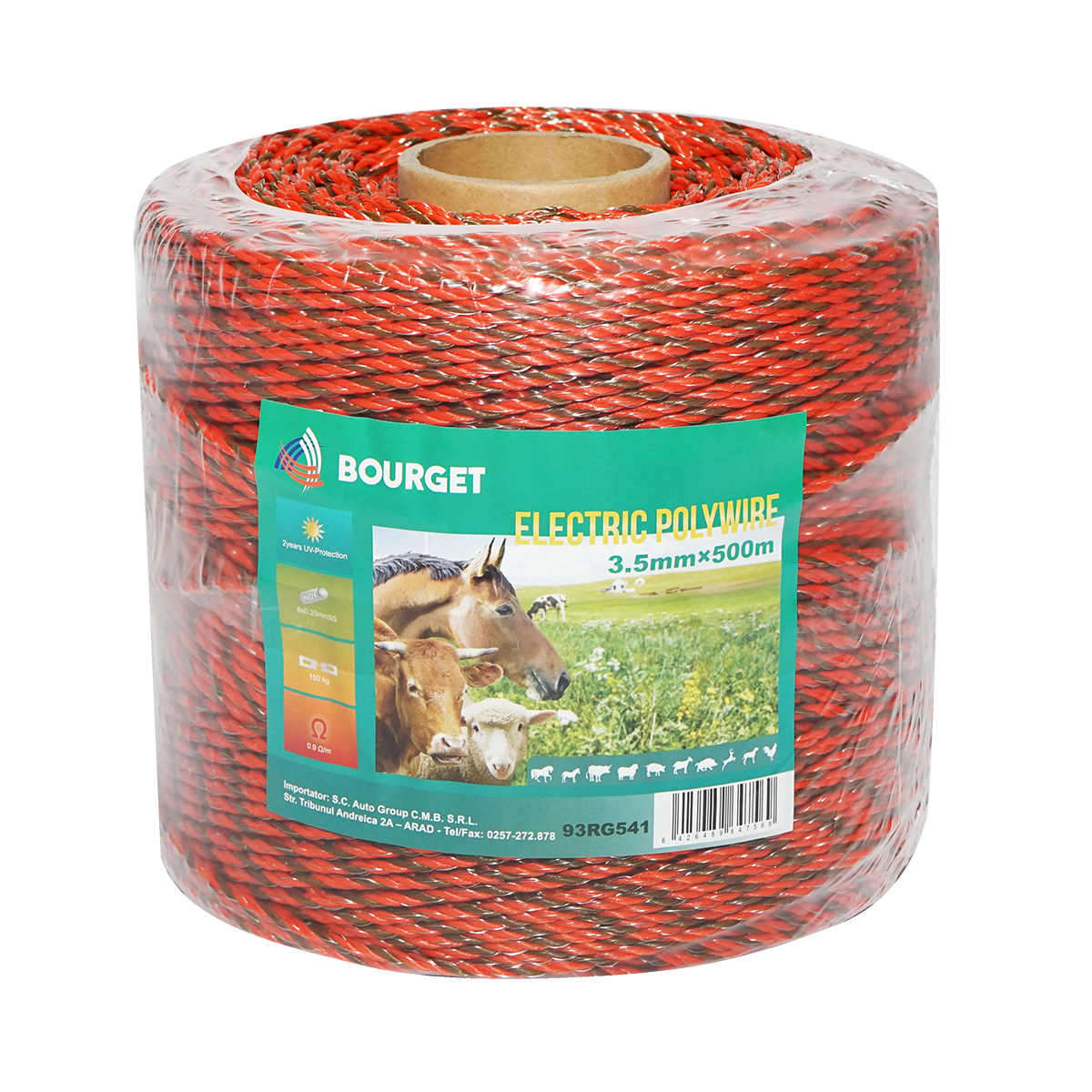 Rola fir portocaliu-negru fi 3.5mm 6x0.25mm SS, 500m gard electric, rezistenta 0.9 Ohm Bourget