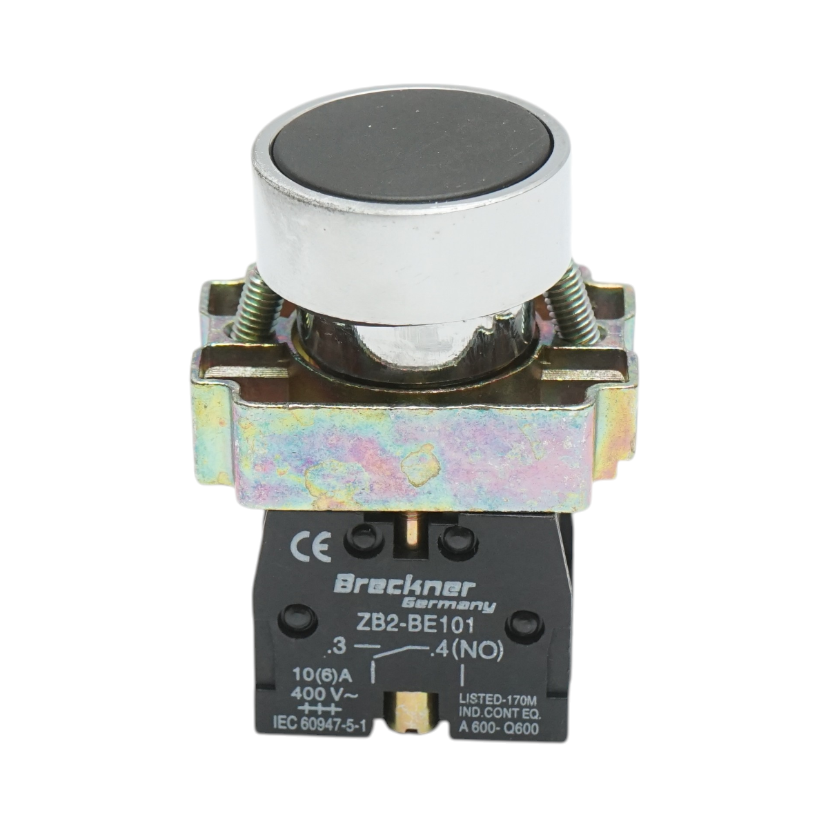 Buton comanda metalic negru cu revenire 1NO, 400V/10A, LAY5 Breckner Germany