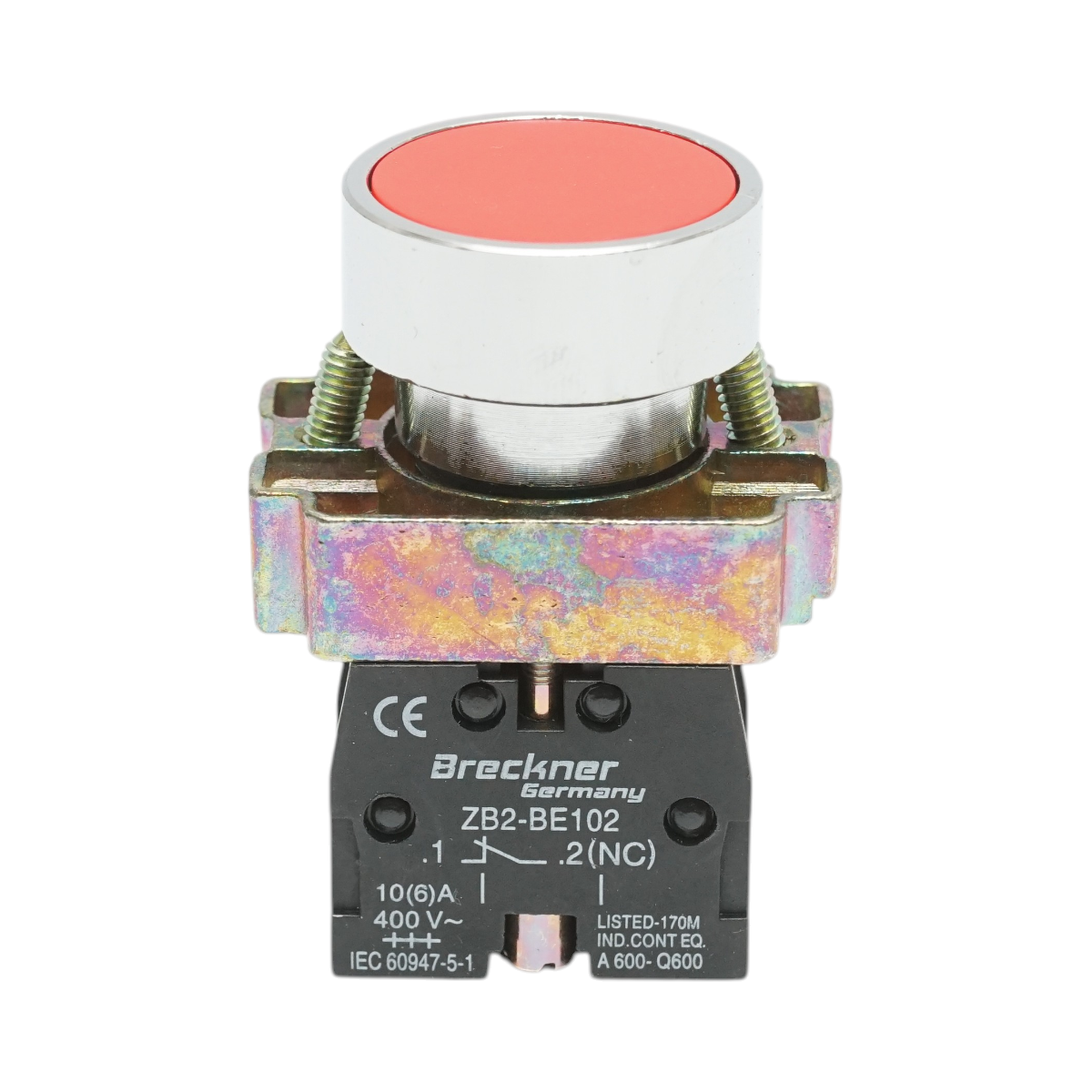 Buton comanda metalic rosu cu revenire 1NC, 400V/10A, LAY5 Breckner Germany