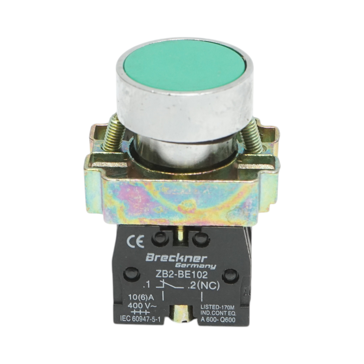 Buton comanda metalic verde cu revenire 1NO+1NC, 400V/10A, LAY5 Breckner Germany