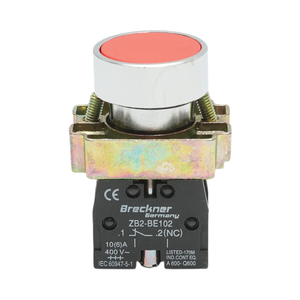 Buton comanda metalic rosu cu revenire 1NO+1NC, 400V/10A, LAY5 Breckner Germany