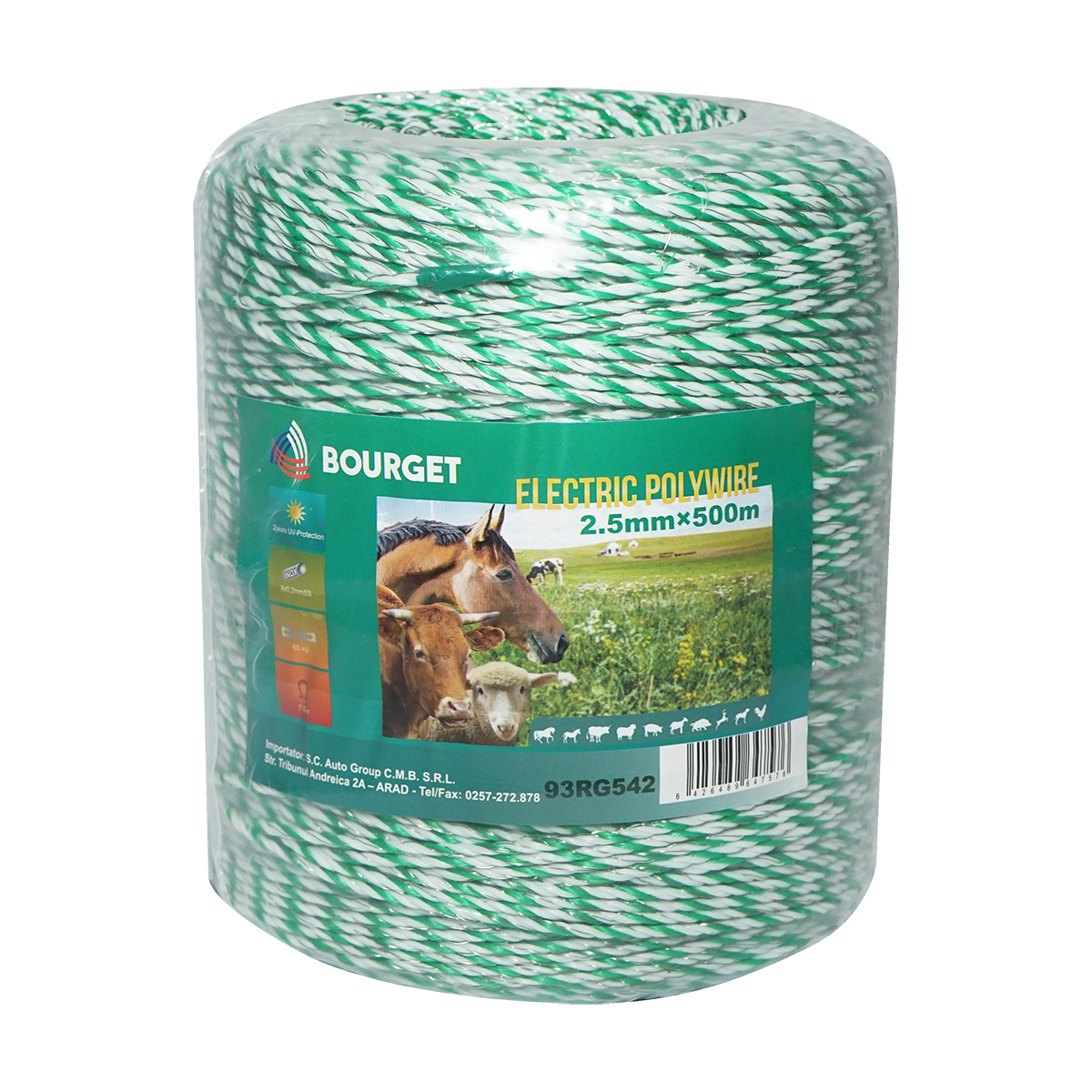 Rola fir alb-verde fi 2.5mm 4x0.2mm SS, 500m gard electric, rezistenta 7 Ohm Bourget - imagine 2