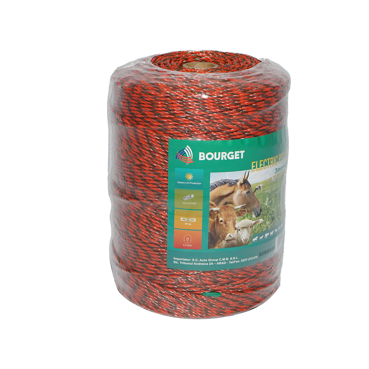 Rola fir portocaliu-negru fi 3mm 5x0.2mm SS, 500m gard electric, rezistenta 4.5 Ohm Bourget - imagine 2