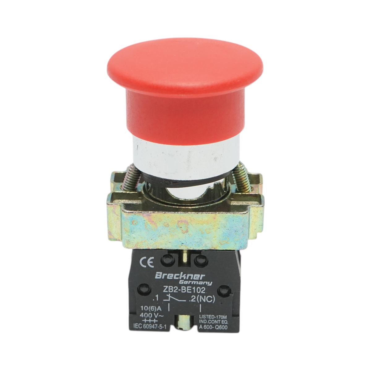 Buton comanda STOP rosu cu revenire tip ciuperca 1NC, 400V/10A, LAY5 Breckner Germany