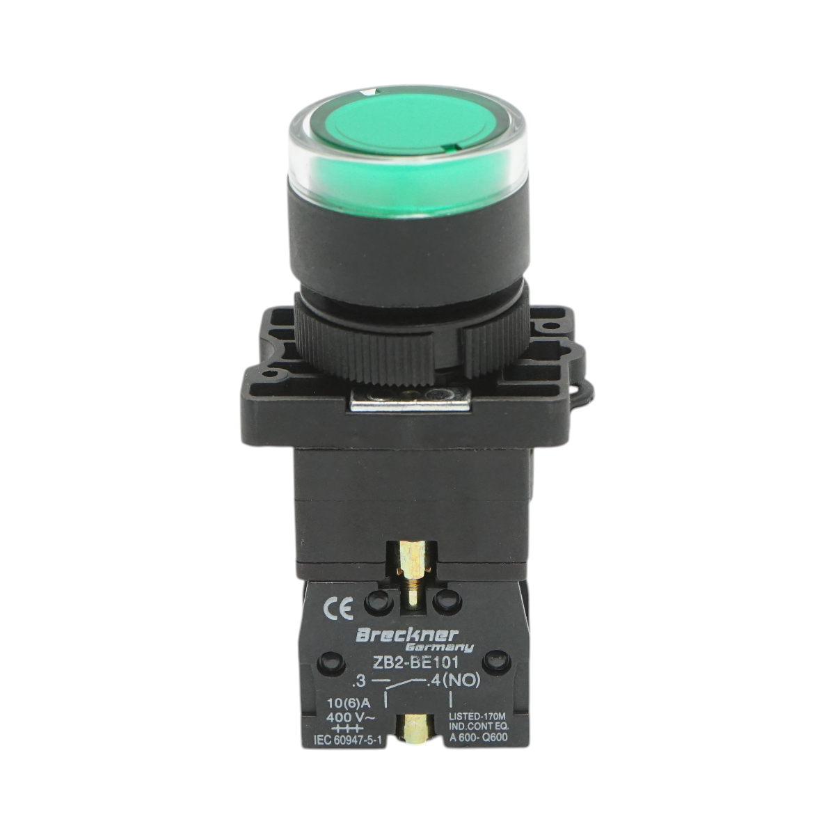Buton indicator LED verde cu rezistenta integrata 1NO, 220V, LAY5 Breckner Germany