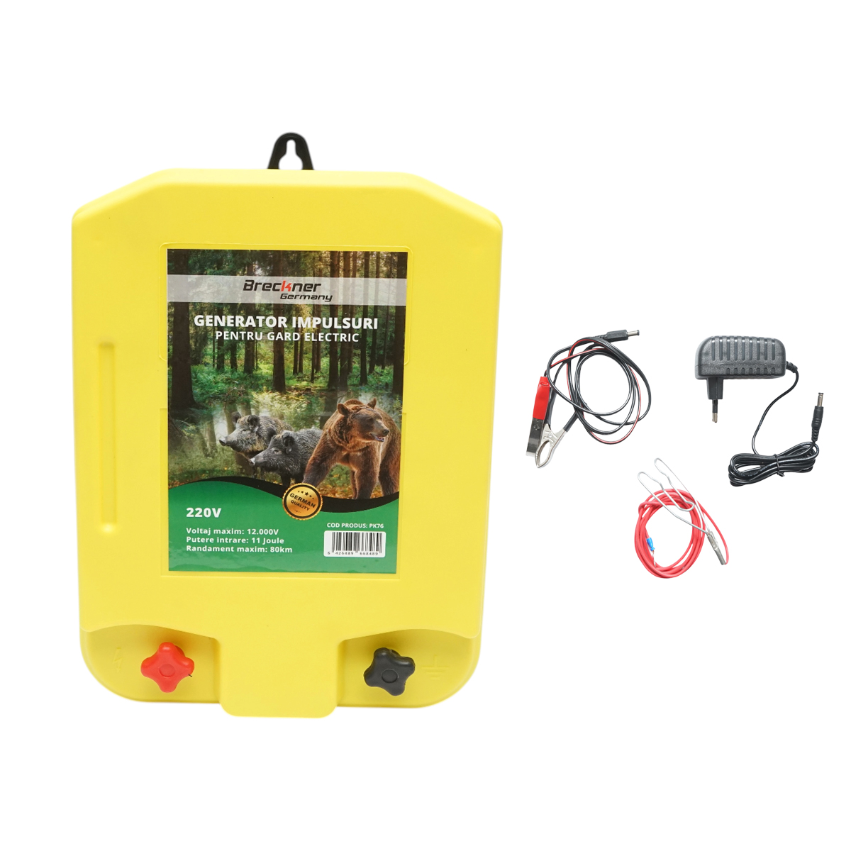 Aparat generator de impulsuri 11 Joule, 80km pentru gard electric 12V/220V Breckner Germany