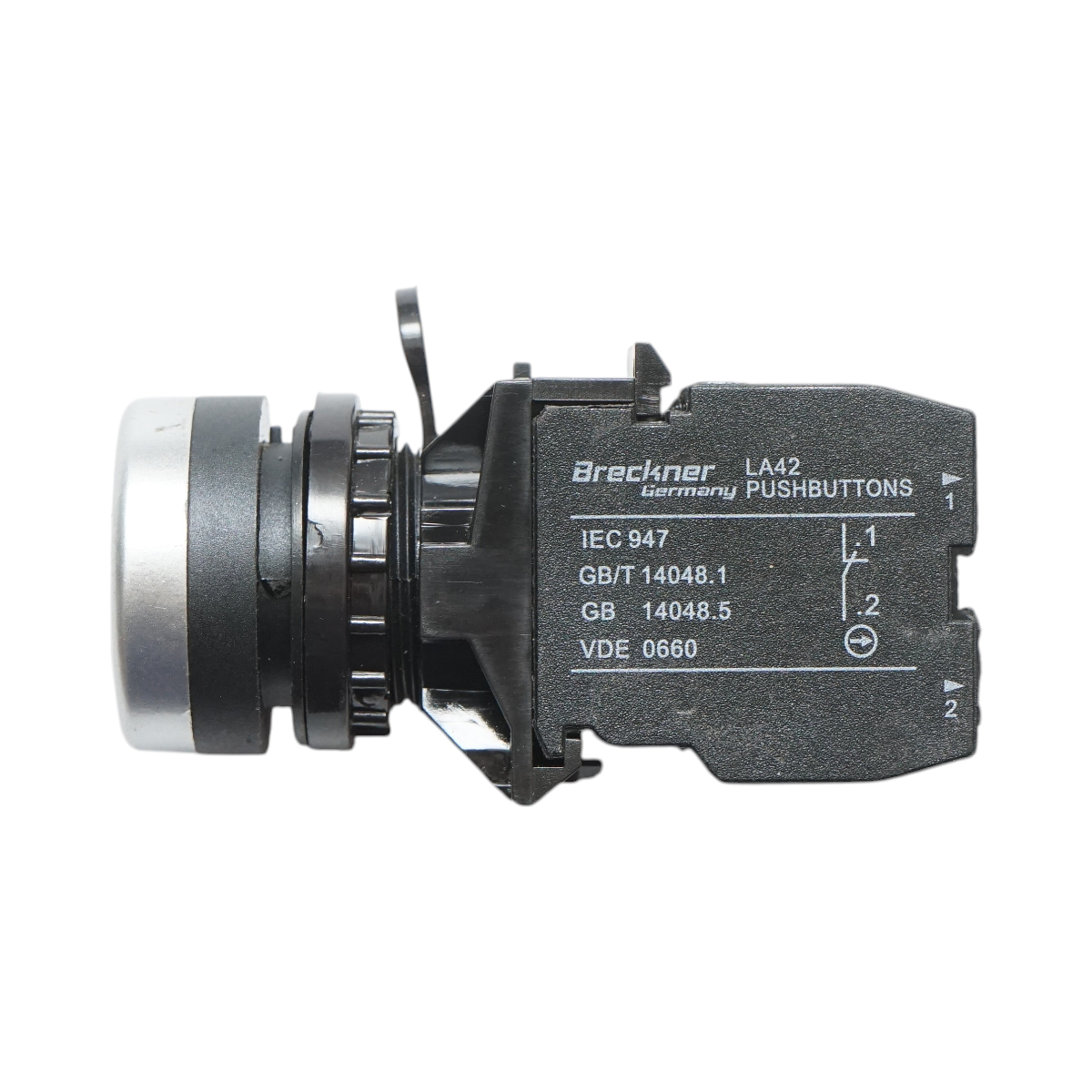 Buton comanda cu revenire alb 1NO+1NC, 10A/600V AC, 1A/250V DC LA42 Breckner Germany - imagine 4