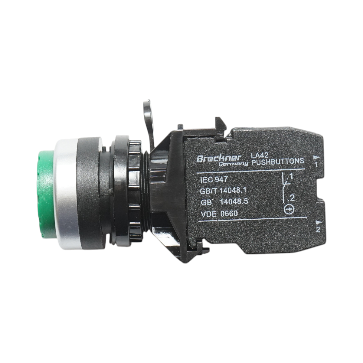 Buton comanda convex cu revenire verde 1NO+1NC, 10A/600V AC, 1A/250V DC LA42 Breckner Germany - imagine 4