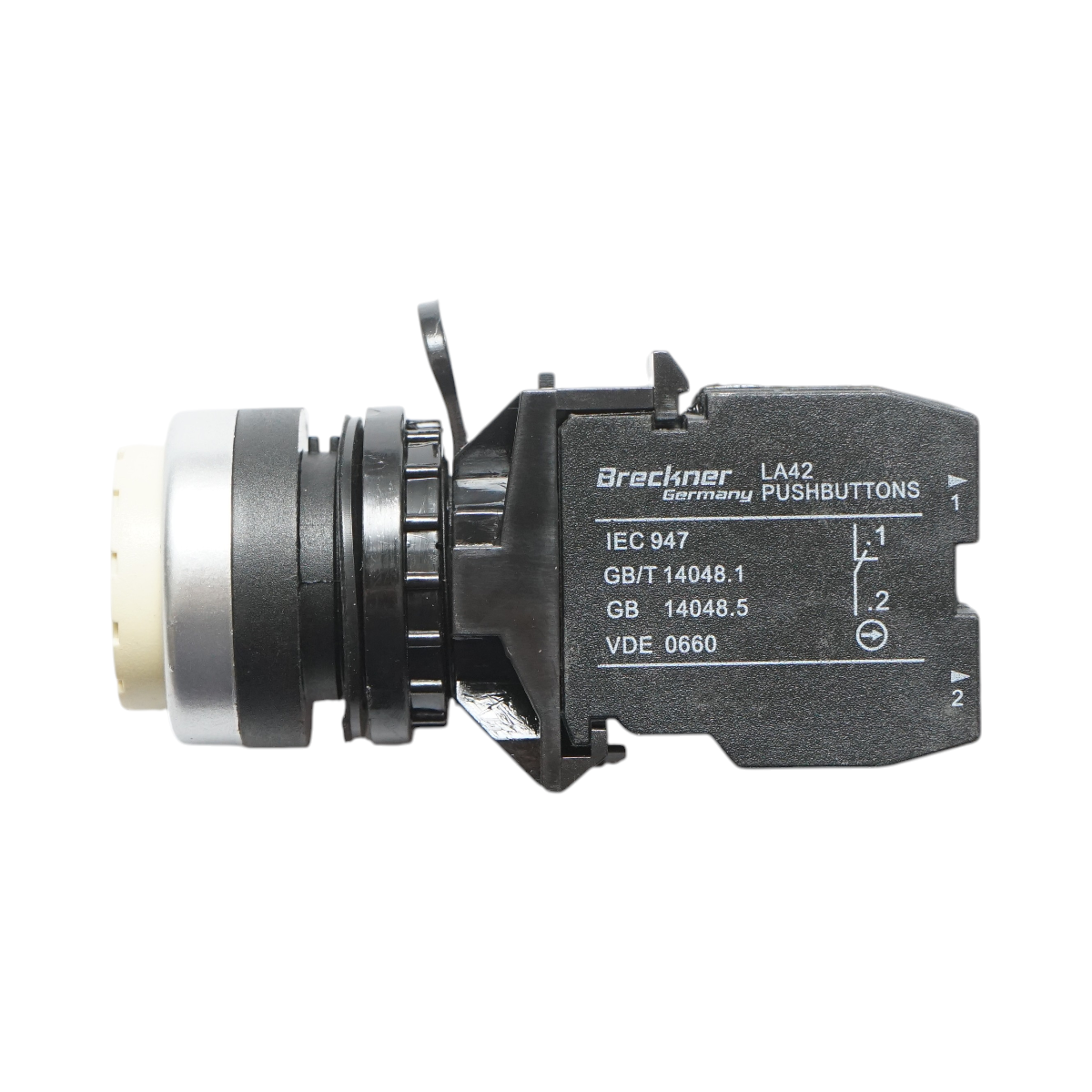 Buton comanda convex cu revenire alb 1NO+1NC, 10A/600V AC, 1A/250V DC LA42 Breckner Germany - imagine 4