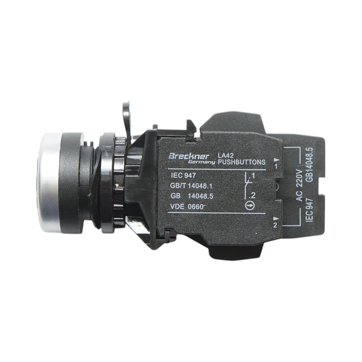 Buton comanda iluminat LED 220V AC verde cu revenire 1NO+1NC, 10A/600V AC, 1A/250V DC LA42 Breckner Germany - imagine 4