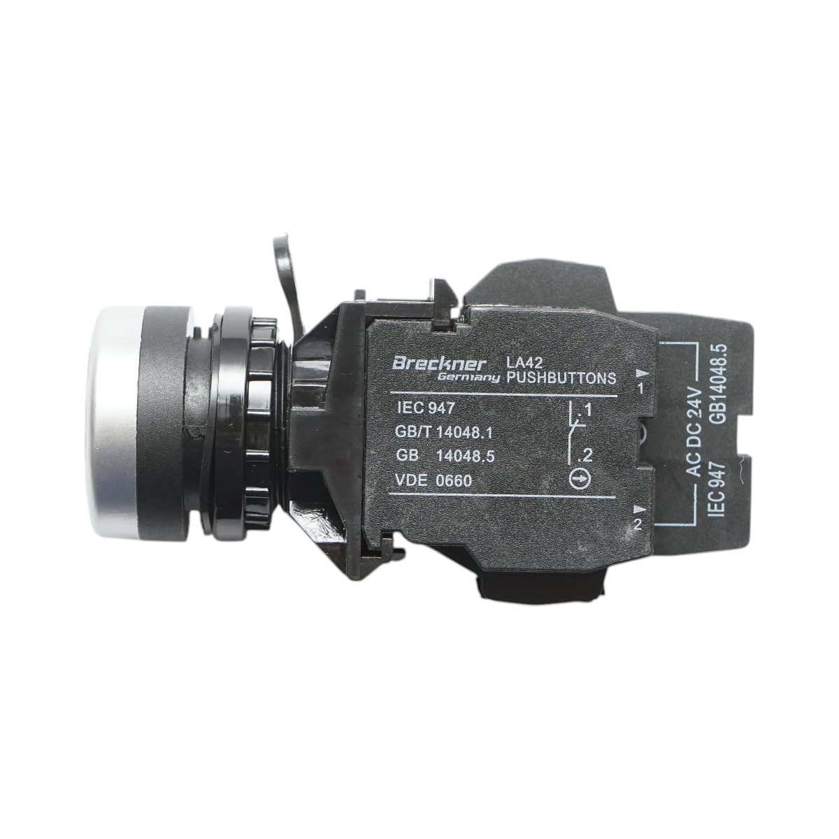 Buton comanda iluminat LED 24V AC/DC alb cu revenire 1NO+1NC, 10A/600V AC, 1A/250V DC LA42 Breckner Germany - imagine 4