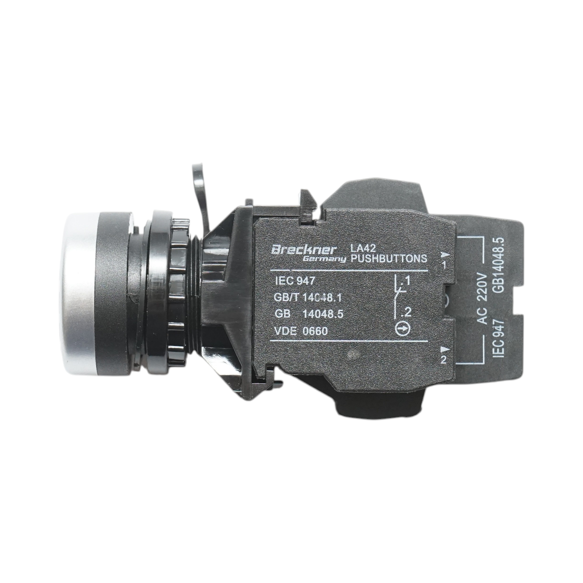 Buton comanda iluminat LED 220V AC alb cu revenire 1NO+1NC, 10A/600V AC, 1A/250V DC LA42 Breckner Germany - imagine 4