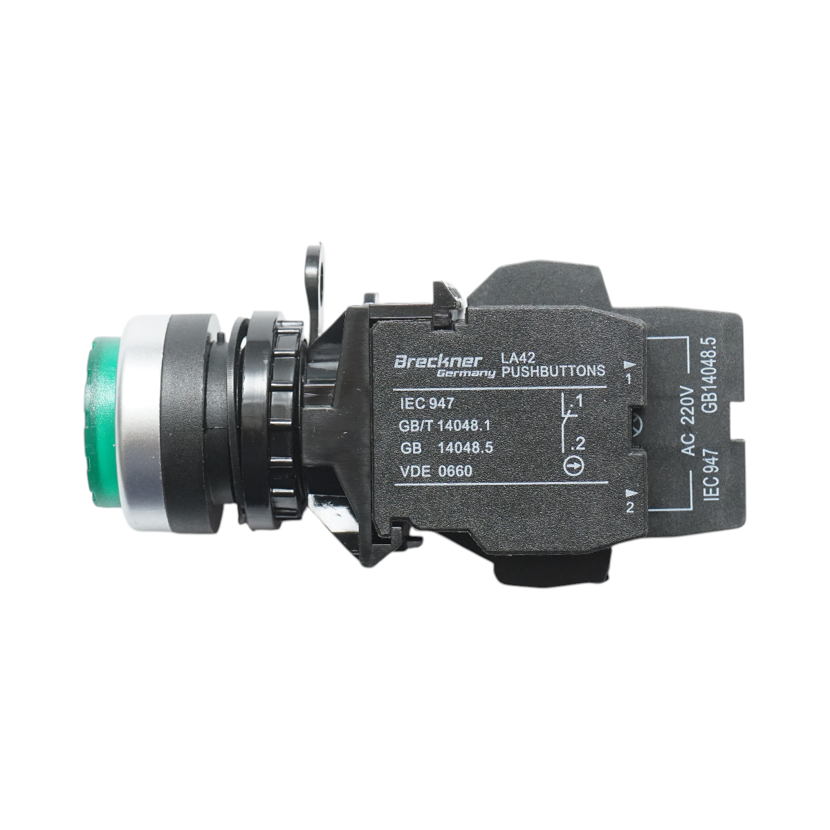 Buton comanda iluminat convex LED 220V AC verde cu revenire 1NO+1NC, 10A/600V AC, 1A/250V DC LA42 Breckner Germany - imagine 4