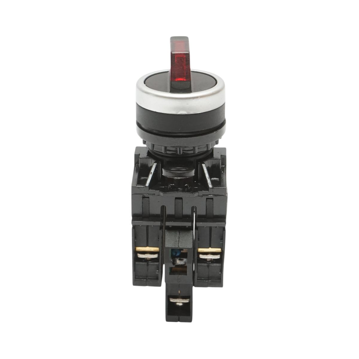 Buton selector iluminat 24V AC/DC LED rosu cu 3 pozitii 2NO, 10A/600V AC, 1A/250V DC LA42 Breckner Germany - imagine 2