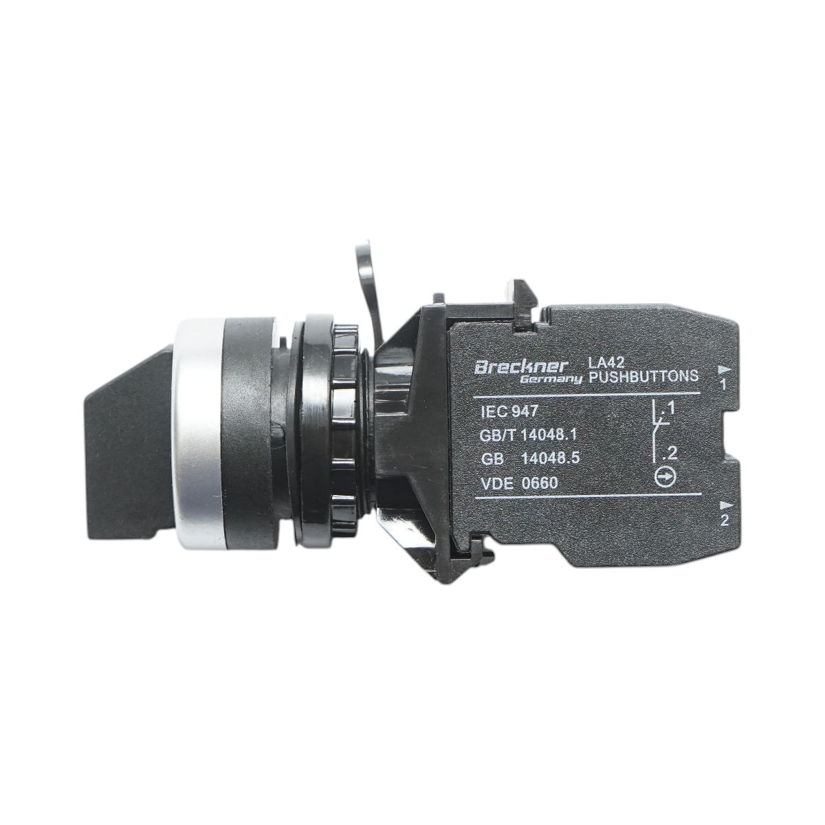 Buton selector negru cu 2 pozitii 1NO+1NC, 10A/600V AC, 1A/250V DC LA42 Breckner Germany - imagine 4