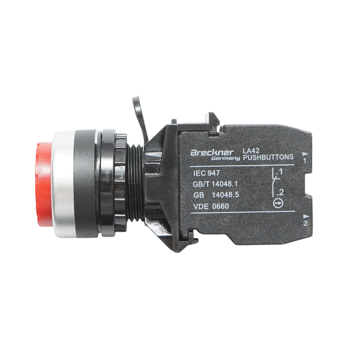 Buton comanda convex cu revenire rosu 1NO+1NC, 10A/600V AC, 1A/250V DC LA42 Breckner Germany - imagine 4