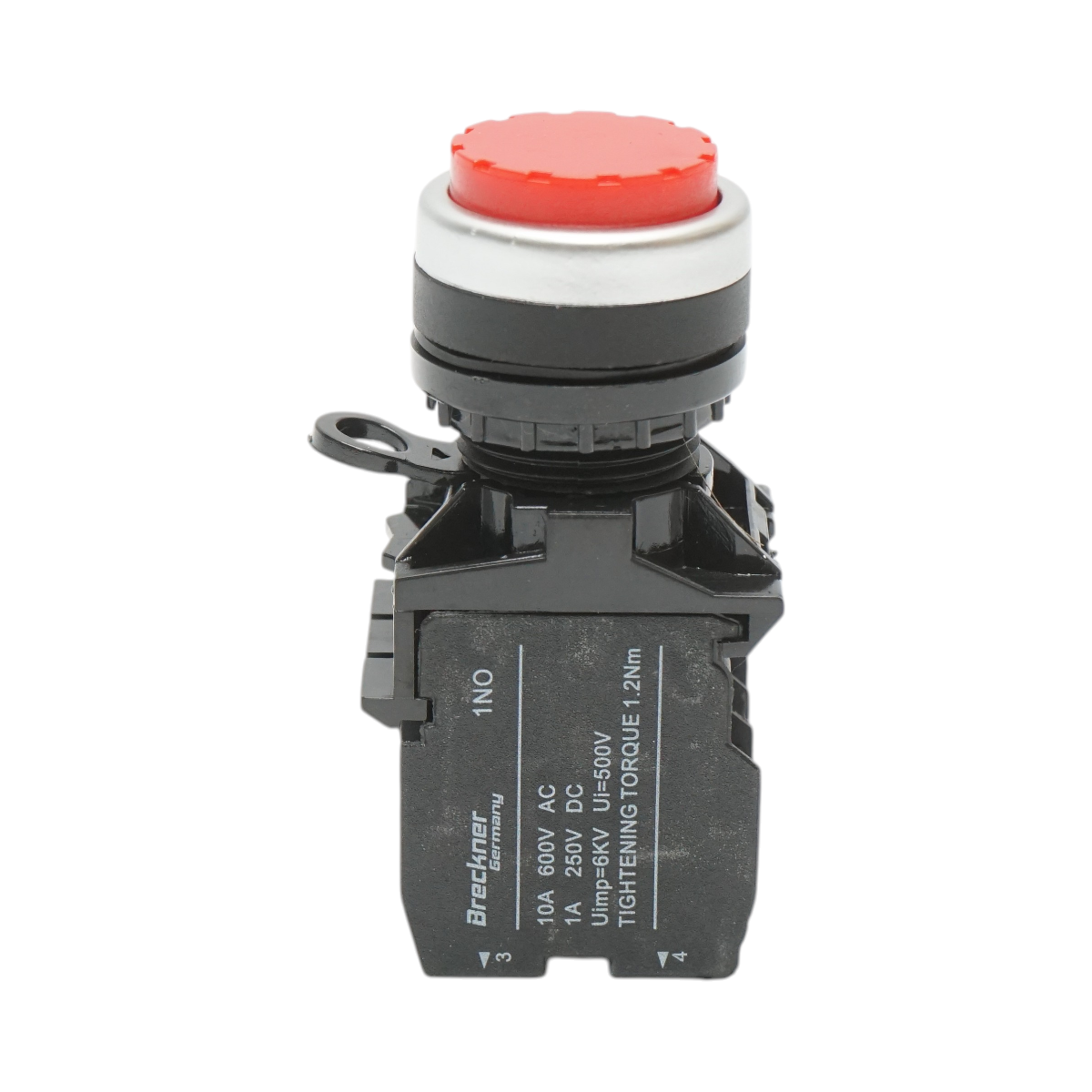 Buton comanda convex cu revenire rosu 1NO+1NC, 10A/600V AC, 1A/250V DC LA42 Breckner Germany