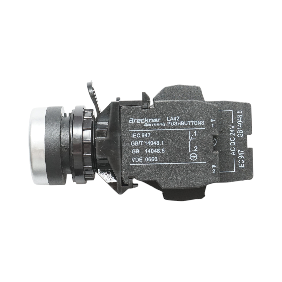 Buton comanda iluminat LED 24V AC/DC verde cu revenire 1NO+1NC, 10A/600V AC, 1A/250V DC LA42 Breckner Germany - imagine 4