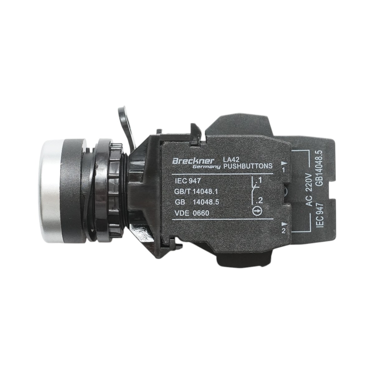 Buton comanda iluminat LED 220V AC rosu cu revenire 1NO+1NC, 10A/600V AC, 1A/250V DC LA42 Breckner Germany - imagine 4