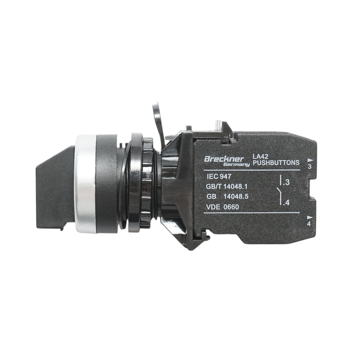 Buton selector negru cu 3 pozitii 2NO, 10A/600V AC, 1A/250V DC LA42 Breckner Germany - imagine 4