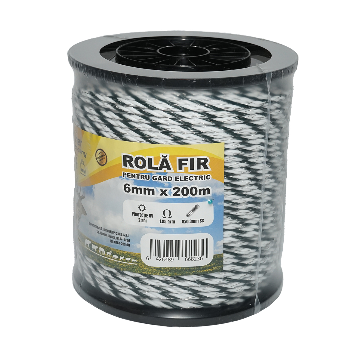 Rola fir alb-negru fi 6mm, 6x0.3mm SS inox, 1.95 Ohm/m 200m gard electric Breckner Germany - imagine 2
