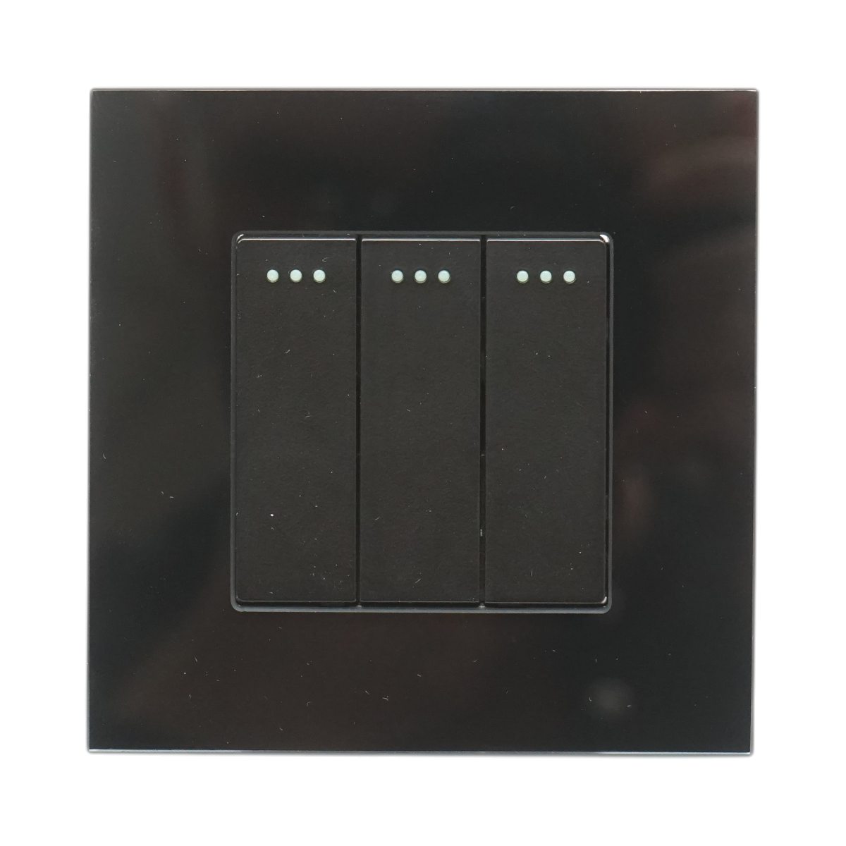 Intrerupator triplu cap scara negru incastrat 220V, 16AX, indicator luminos, rama sticla 86x86x34mm - imagine 2