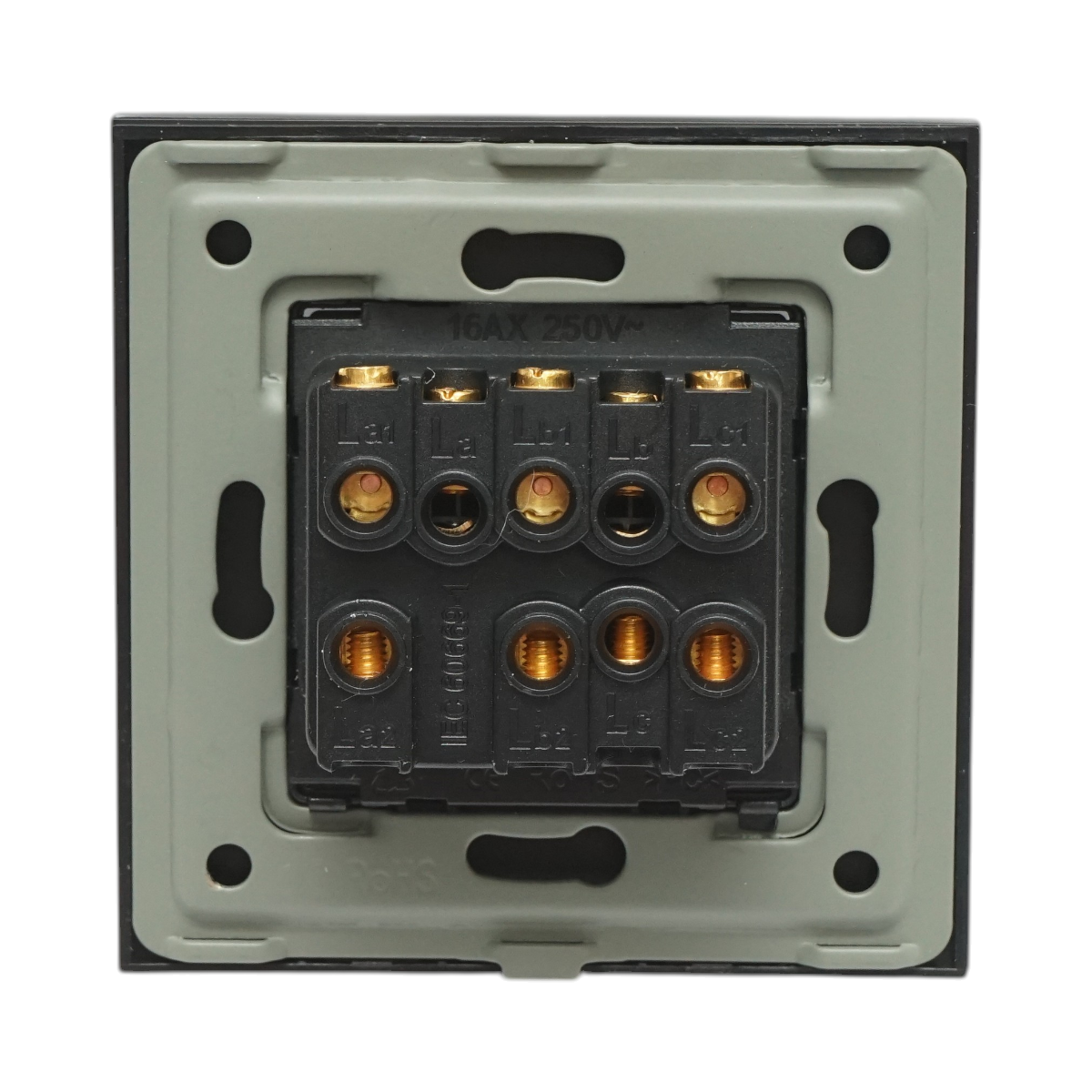 Intrerupator triplu cap scara negru incastrat 220V, 16AX, indicator luminos, rama sticla 86x86x34mm - imagine 4