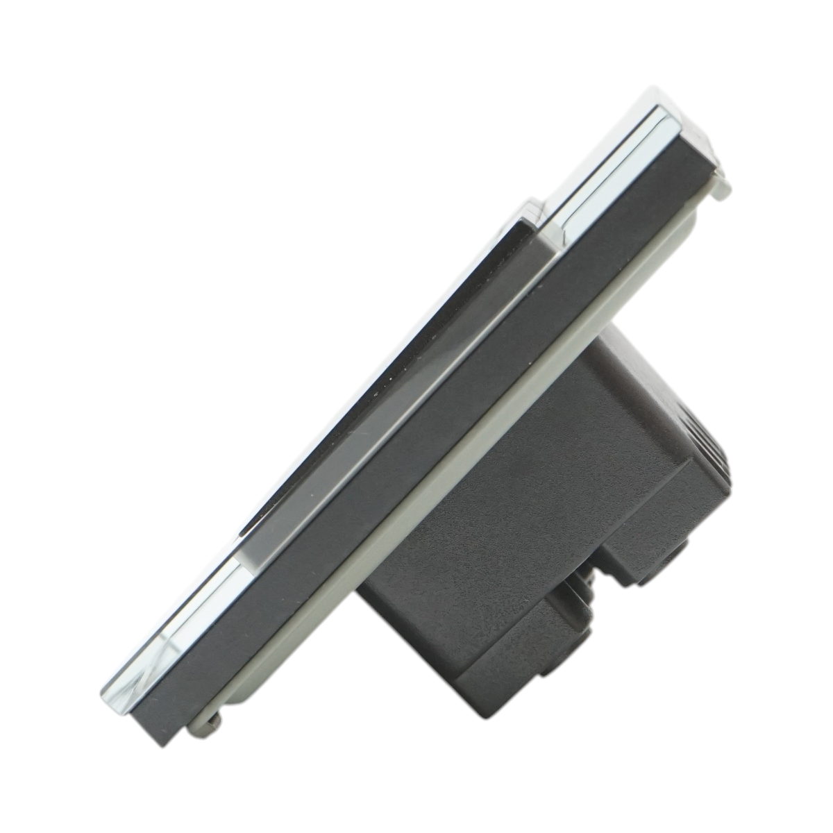 Intrerupator triplu cap scara negru incastrat 220V, 16AX, indicator luminos, rama sticla 86x86x34mm - imagine 3