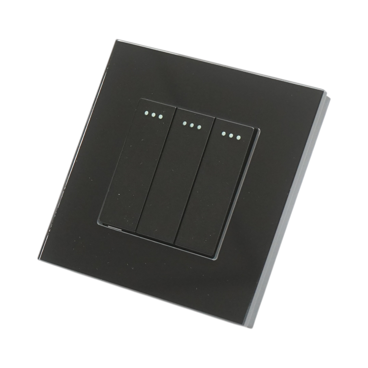 Intrerupator triplu cap scara negru incastrat 220V, 16AX, indicator luminos, rama sticla 86x86x34mm