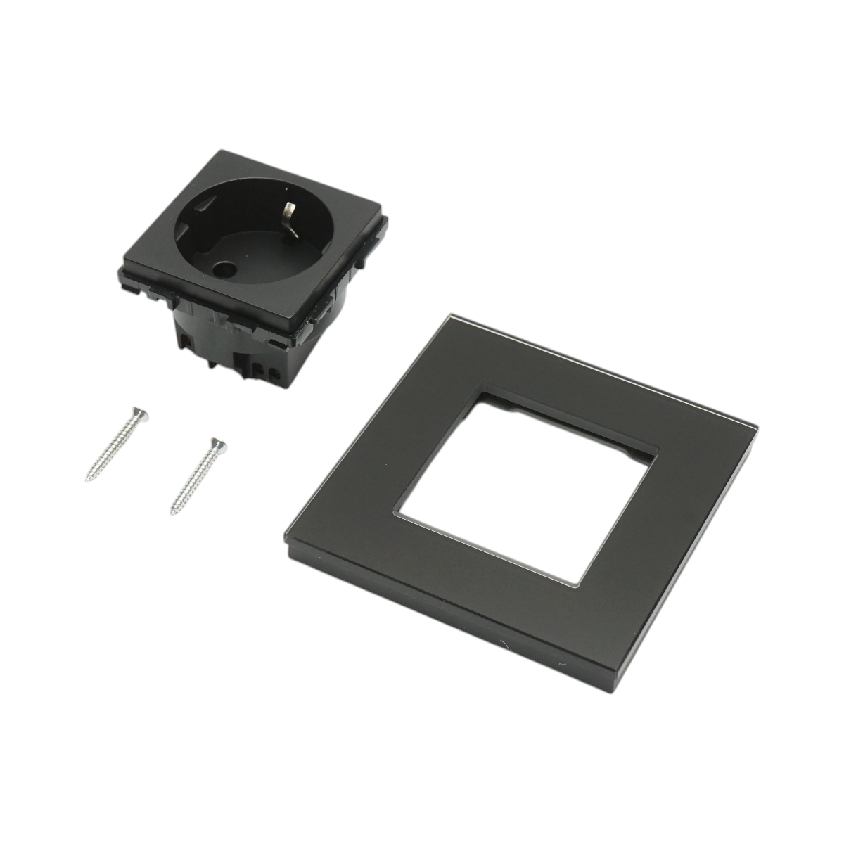 Priza schuko neagra 220V, 16A, rama sticla 86x86x34mm - imagine 5