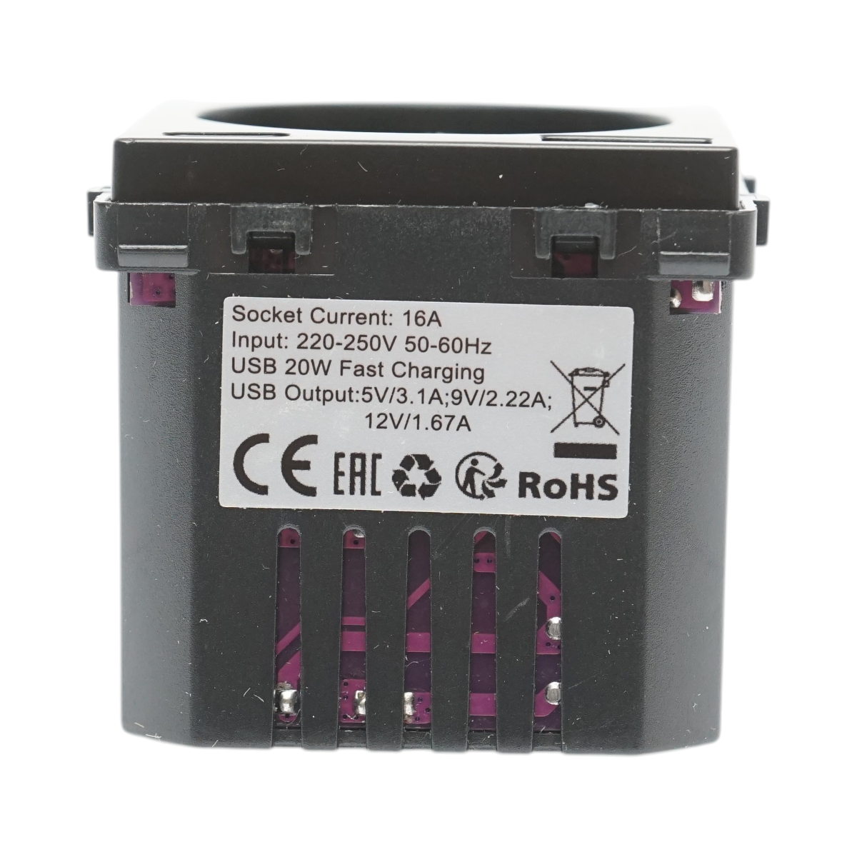 Priza schuko neagra 220V, 16A, 2xUSB A+C 20W incarcare rapida, rama sticla 86x86x34mm - imagine 6