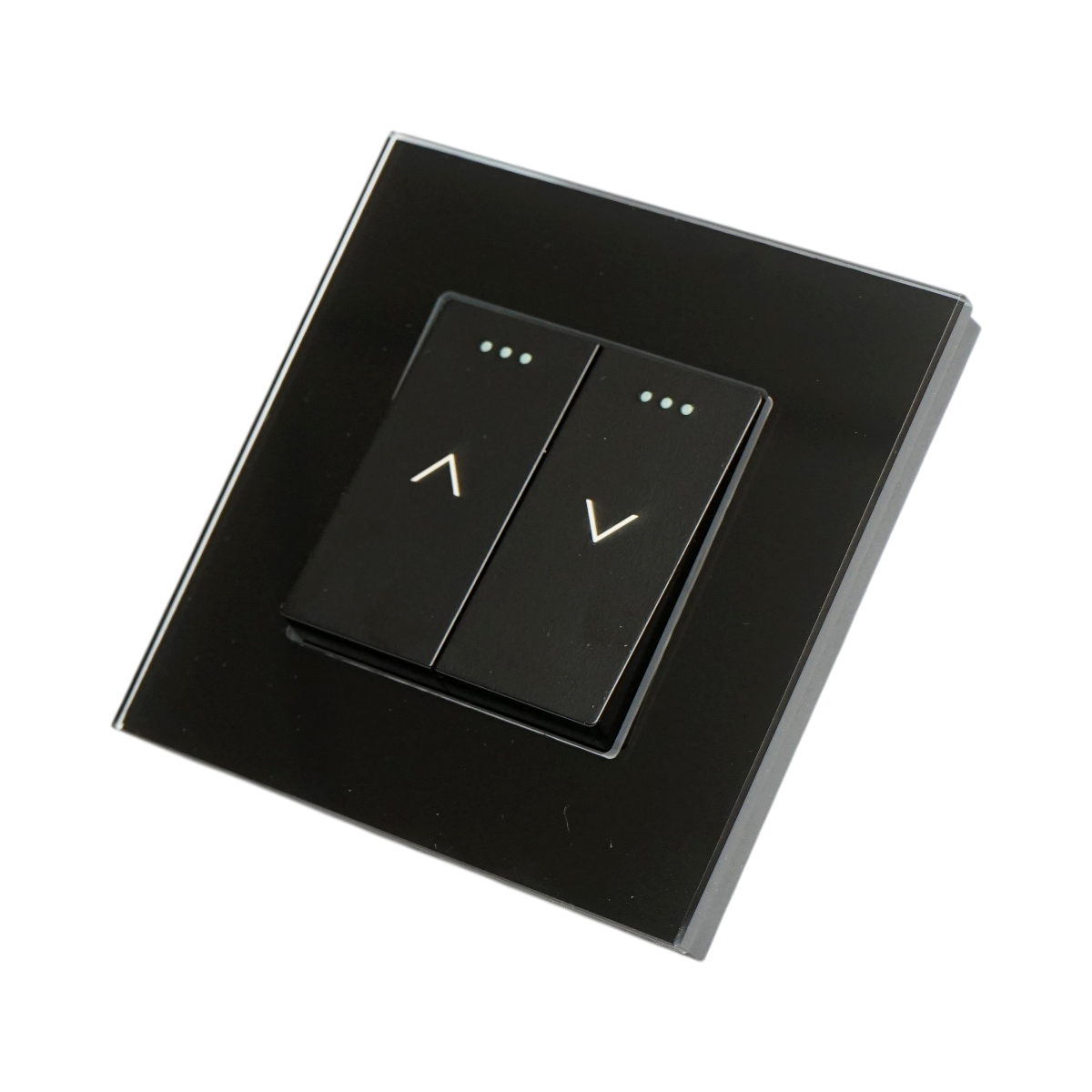 Intrerupator jaluzele dublu negru incastrat 220V, 16AX, indicator luminos, rama sticla 86x86x34mm