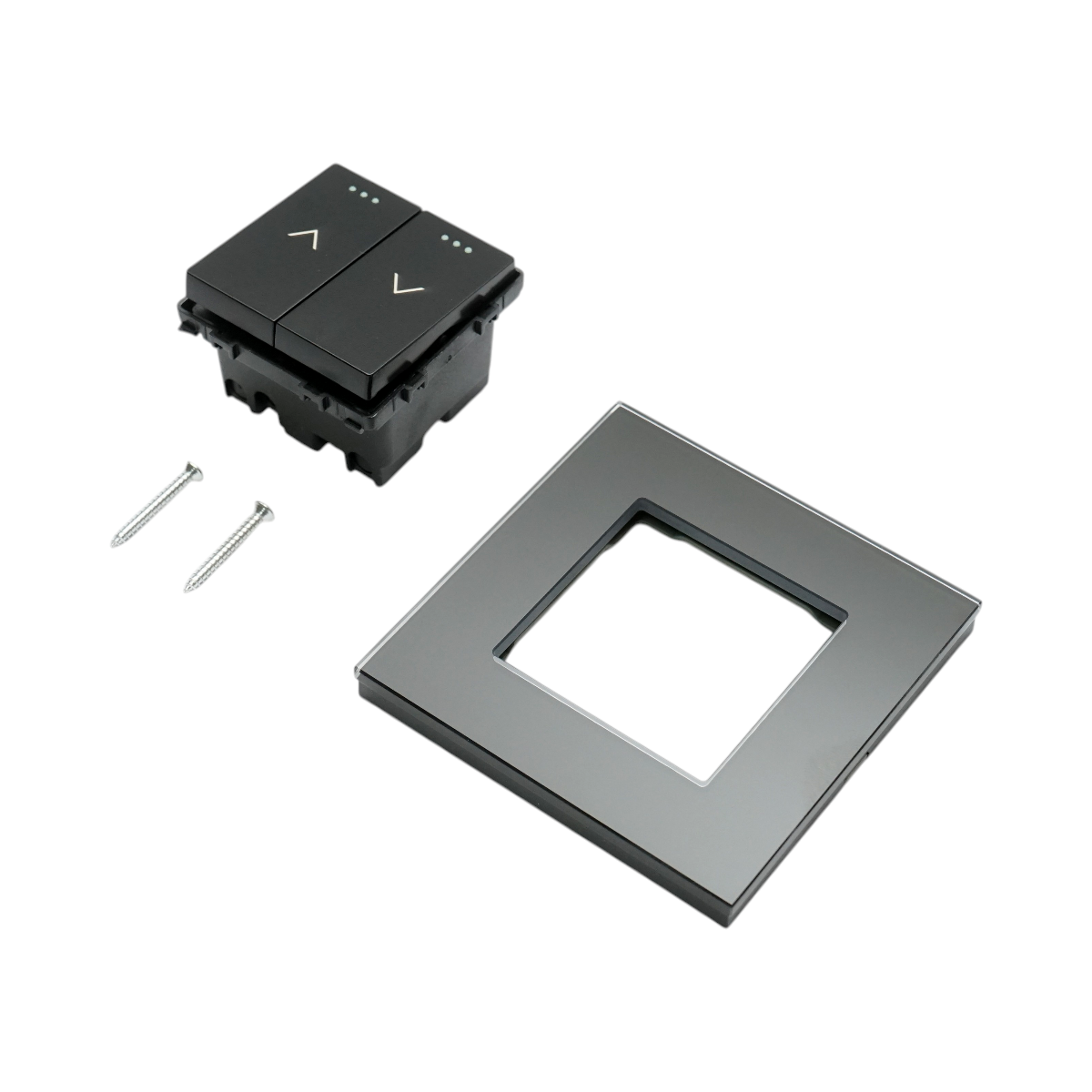 Intrerupator jaluzele dublu negru incastrat 220V, 16AX, indicator luminos, rama sticla 86x86x34mm - imagine 5