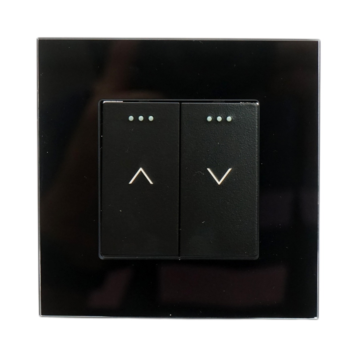 Intrerupator jaluzele dublu negru incastrat 220V, 16AX, indicator luminos, rama sticla 86x86x34mm - imagine 2