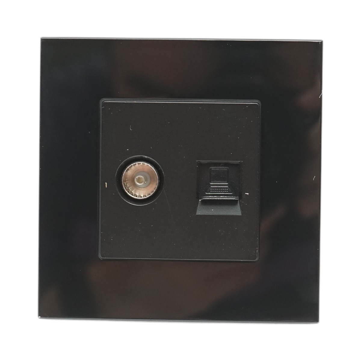 Priza TV + internet CAT5e RJ45, rama sticla neagra 86x86mm - imagine 2